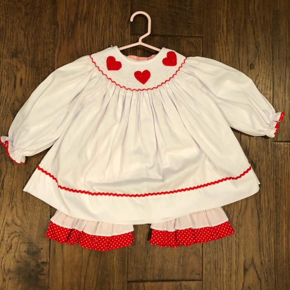 Smocked Polka Dot Heart Outfit